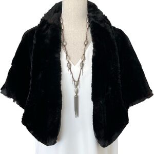 Vintage Mid Century Black Mouton Fur Stole Cape Capelet Wrap One Size Fits Most